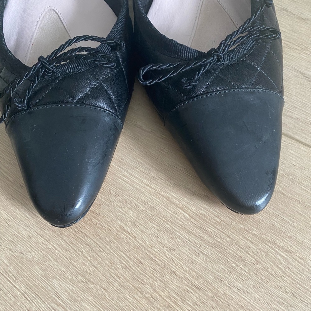 “IT GIRL” Paul Mayer Chanel Style Black Leather Quilted Kitten Heel Slide Mule 9 - Picture 4 of 5